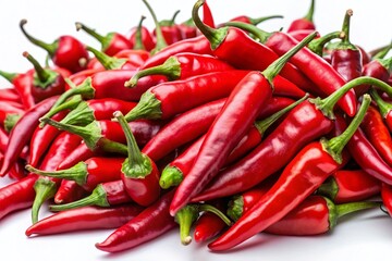 Vibrant Red Chili Peppers Isolated on White Background &ndash; Spicy Food Stock Photo