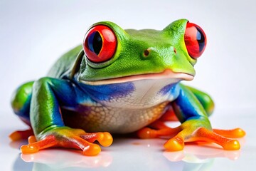 Fototapeta premium Vibrant Red-Eyed Tree Frog Isolated on White Background - Central & South American Amphibian