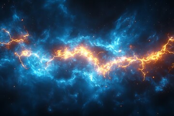 Obraz premium Fiery Blue-Orange Lightning Storm in Space