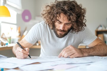 Naklejka premium Focused Creative Professional Working on Design Project in Home Office