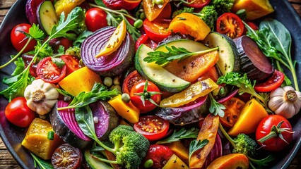 Fototapeta premium Vibrant Roasted Vegetable Salad: A Generative AI Food Photography Masterpiece