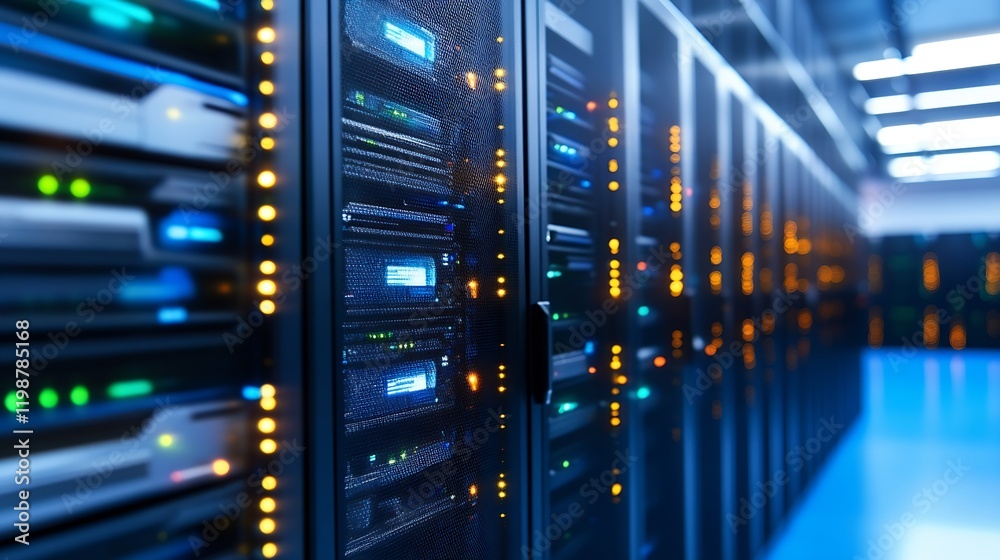 Leinwandbilder high tech server room with glowing digital data center infrastructure : generative ai