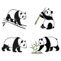 Panda. Bear cute funny animal character in forest cartoon collection