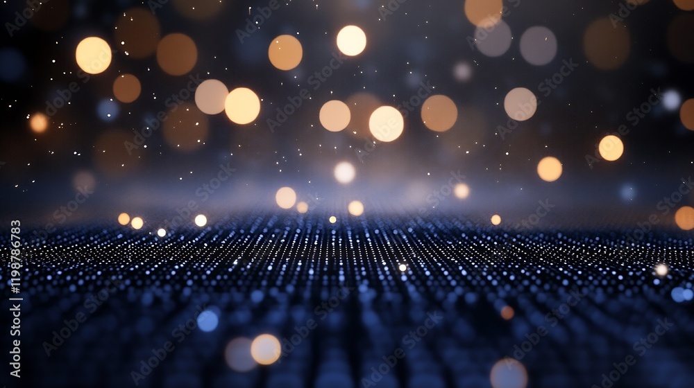 Poster Elegant Golden Bokeh Light Sparks on Dark Blue Background : Generative AI