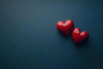 Two red hearts on dark blue background, symbolizing love and togetherness.