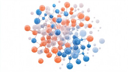 Abstract 3D Render of Molecular Structure with Interconnected Spheres on White Background - Chemistry, Science, and Molecular Visualization Concept