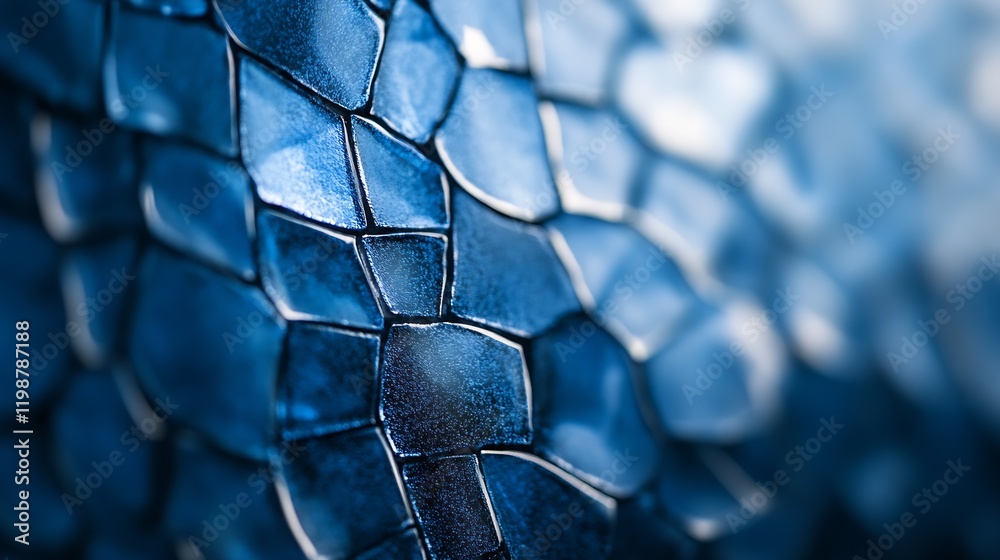 Poster Abstract Close-Up of Blue Scales Pattern Reflecting Light and Texture : Generative AI