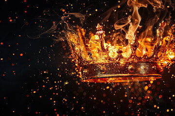 Fantastic beautiful king or queen crown from vivid gold material for coronation, abstract vivid composition consists of fictional unreal fantastic vision on background