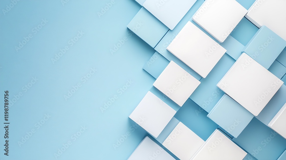Poster Minimalist Blue and White Geometric Composition Ideal for Modern Design Projects : Generative AI