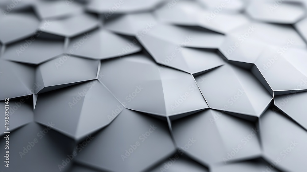 Poster Abstract Geometric Metallic Surface with Hexagonal Patterns and Dimensions : Generative AI