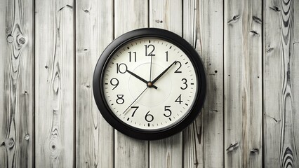 Vintage Black & White Clock on White Wooden Wall - 8 O'Clock - Top View - Urban Exploration Photography