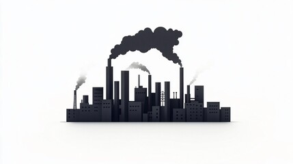 Industrial Cityscape Silhouette with Smoke Stacks Emitting Pollution: A Visual Commentary on Environmental Impact and Climate Change