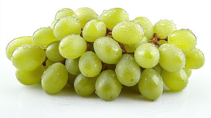 Fresh green grapes with water drops isolated on white background.
