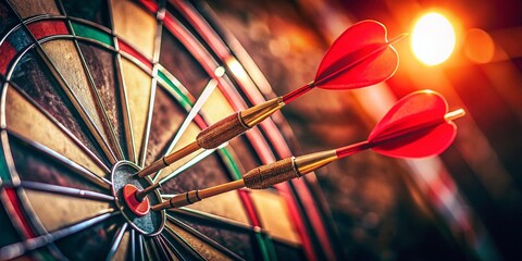Vintage Darts Bullseye: Three Red Darts Hitting the Target