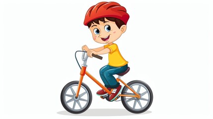 A cartoon boy riding a bicycle.