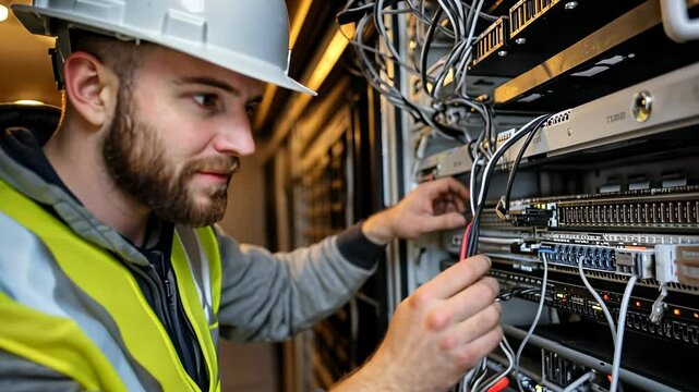Technician Working on Network Server Rack, engineer, it specialist, network engineer, server room, data center