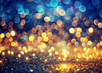 Vintage Golden Blue Bokeh Lights Background - Sparkling Festive Holiday Texture