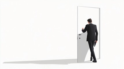Fototapeta premium Businessman Opens Door to New Opportunities | Symbolic Image of Career Growth, Change, and Stepping into the Unknown