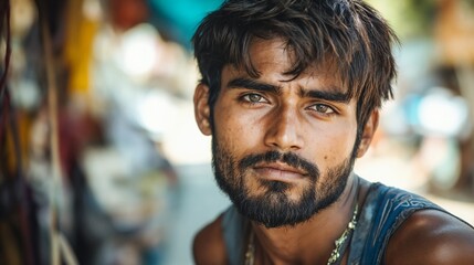 Rugged portrait of man with beard in natural lighting. Ideal for authentic masculinity, personal style, and modern male beauty.