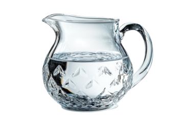 Clear glass pitcher filled with water showcasing elegant design in a bright setting