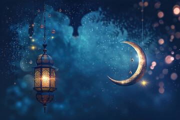 Fototapeta premium Beautiful greeting card with holiday composition for happy celebrate Ramadan, abstract vivid composition consists of fictional unreal fantastic vision on background