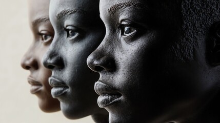 African women's profiles in black and white portrait. Perfect for art exhibitions, cultural identity projects, or beauty campaigns.
