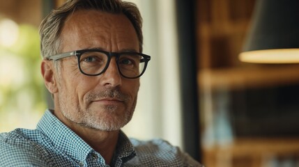 Obraz premium Distinguished professor in glasses at academic setting. Suitable for education leadership, academic expertise, or professional development.