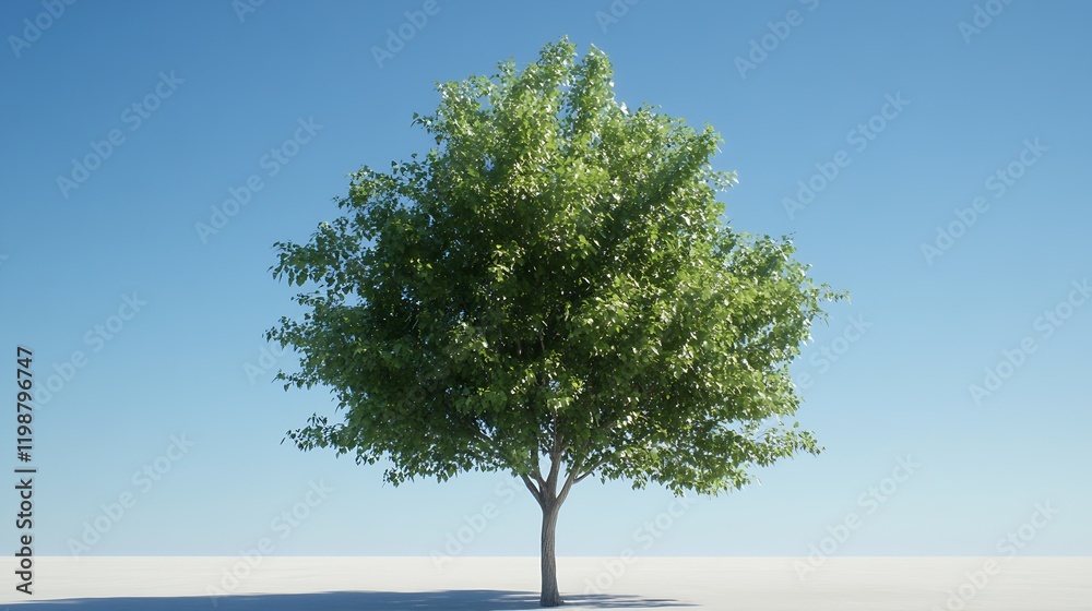 Poster Vibrant Single Tree in Open Space with Clear Blue Sky Symbolizing Growth and Solitude : Generative AI