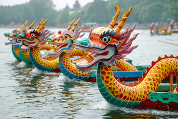 Fototapeta premium Beautiful holiday composition for happy celebrate chinese dragon boat festival, abstract vivid composition consists of fictional unreal fantastic vision on background
