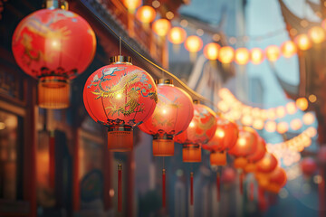 Beautiful holiday composition for happy celebrate chinese festival of lanterns, abstract vivid composition consists of fictional unreal fantastic vision on background