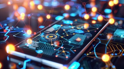 Fototapeta premium Blockchain Technology Integrating Finance on a Tablet Display