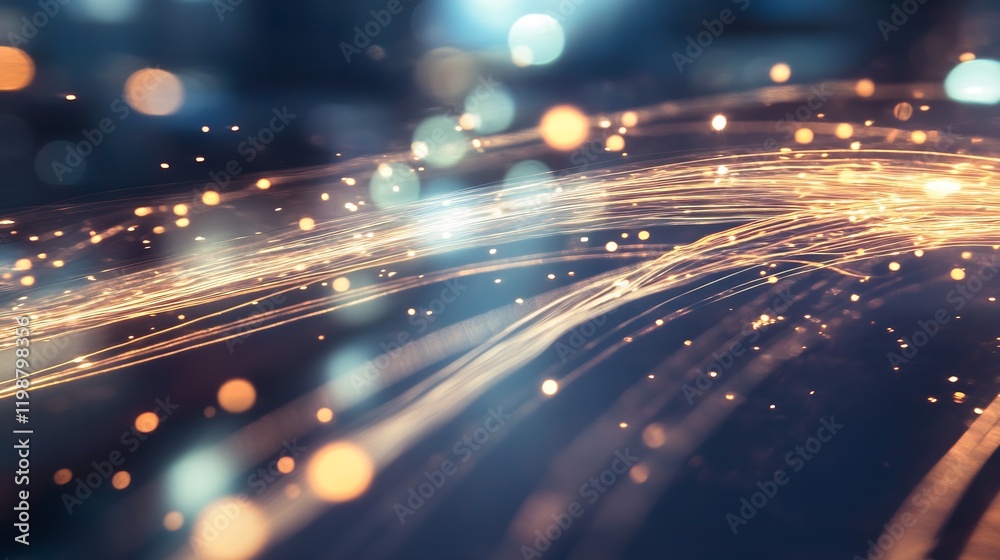 Aufkleber Mesmerizing Gold and Blue Light Trails in a Dreamlike Bokeh Aesthetic with Abstract Blurred Background : Generative AI