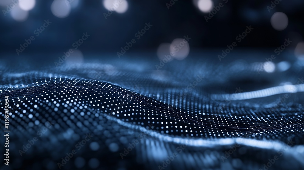 Aufkleber Futuristic Digital Landscape with Dynamic Dot Patterns and Deep Blue Hues : Generative AI
