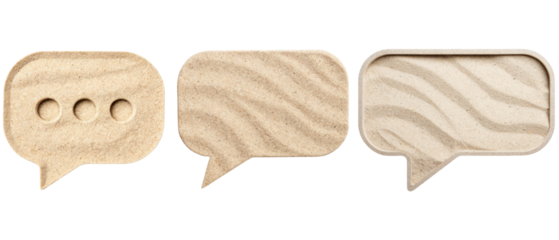 Three sand-textured speech bubbles isolated with transparent background