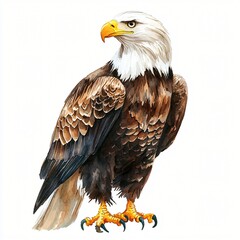 Obraz premium Majestic Bald Eagle Watercolor Painting Wildlife Bird Portrait Detailed Feathers American Eagle