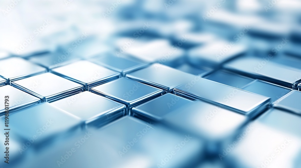 Poster abstract metallic blue tiles reflecting light in a futuristic pattern design : generative ai