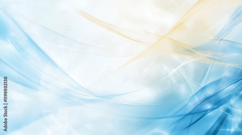 Poster translucent blue and yellow flowing waves with ethereal light : generative ai