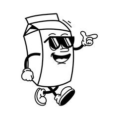 Vector cartoon illustration of milk packaging mascot with happy expression