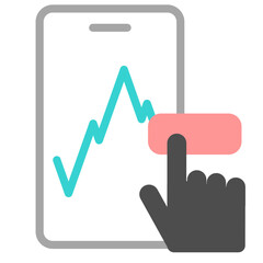 Stock Trading with Finger Pressing Button on Smartphone Screen and Graph