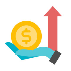 Dollar Coin on Palm with Upward Arrow