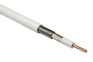 Naklejka premium Cross-section of a white electrical cable isolated with transparent background