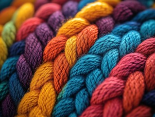 Photo Vibrant Braided Yarn Colorful Texture Textile Art