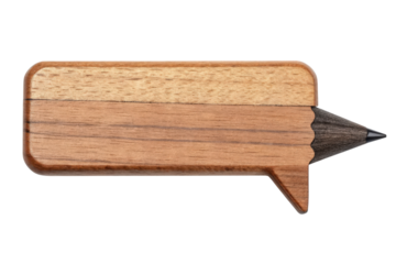 Wooden speech bubble with a graphite pencil isolated with transparent background
