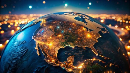 Vintage Space Photo: USA City Lights on Detailed Earth Globe Model