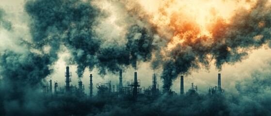 Highly Detailed 3D Render of Factory Chimneys Releasing Smoke