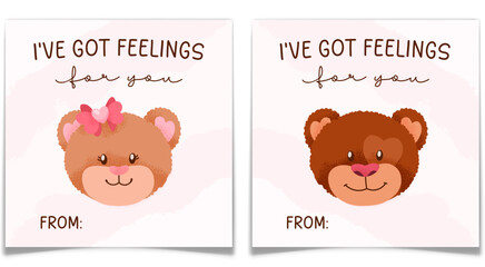 Minimalistic Valentine Day Cards with Teddy Bears.