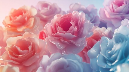 Fototapeta premium Flower background with layered roses in pastel hues and soft light