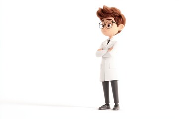 Young Doctor Character Standing in White Coat