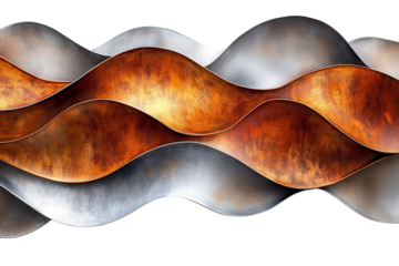 Colorful metal waves create an abstract art piece in a modern design setting