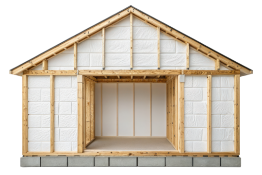 Cross-section of a house under construction isolated with transparent background